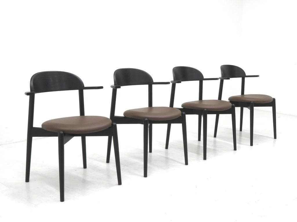 展示品　マスターウォール　本革　無垢材　ダイニングチェア　4脚セット　北欧