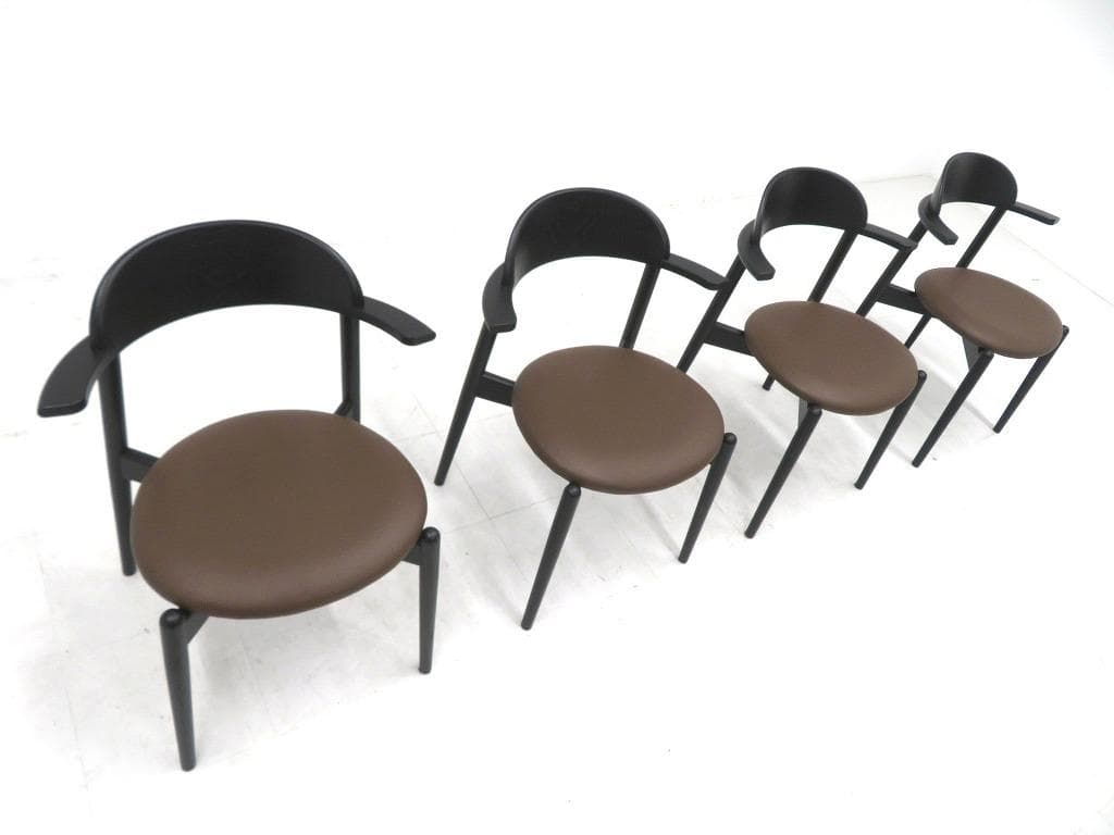 展示品　マスターウォール　本革　無垢材　ダイニングチェア　4脚セット　北欧