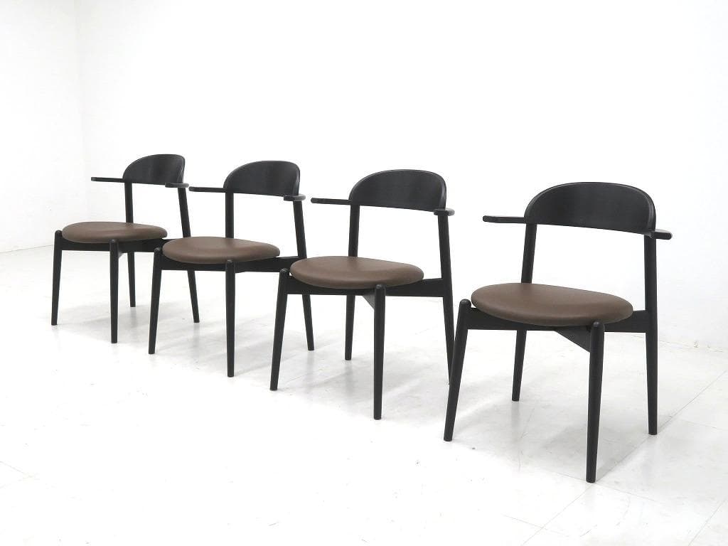 展示品　マスターウォール　本革　無垢材　ダイニングチェア　4脚セット　北欧