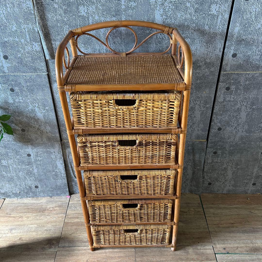 ꧁籐家具꧂ 5段ラタンランドリーチェスト ラック バスケット 収納家具
