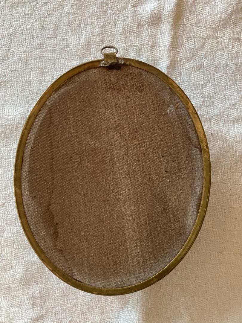 値下げ　フランス　アンティーク　ルルドの泉　聖母マリア　球面ガラス　額　フレーム