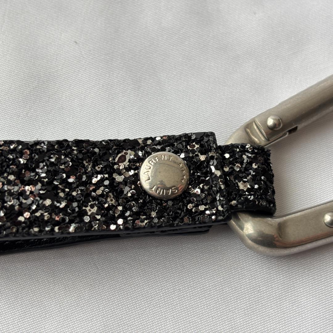 美品・箱付き サンローラン カラビナ キーリング レザー ブラック/シルバー