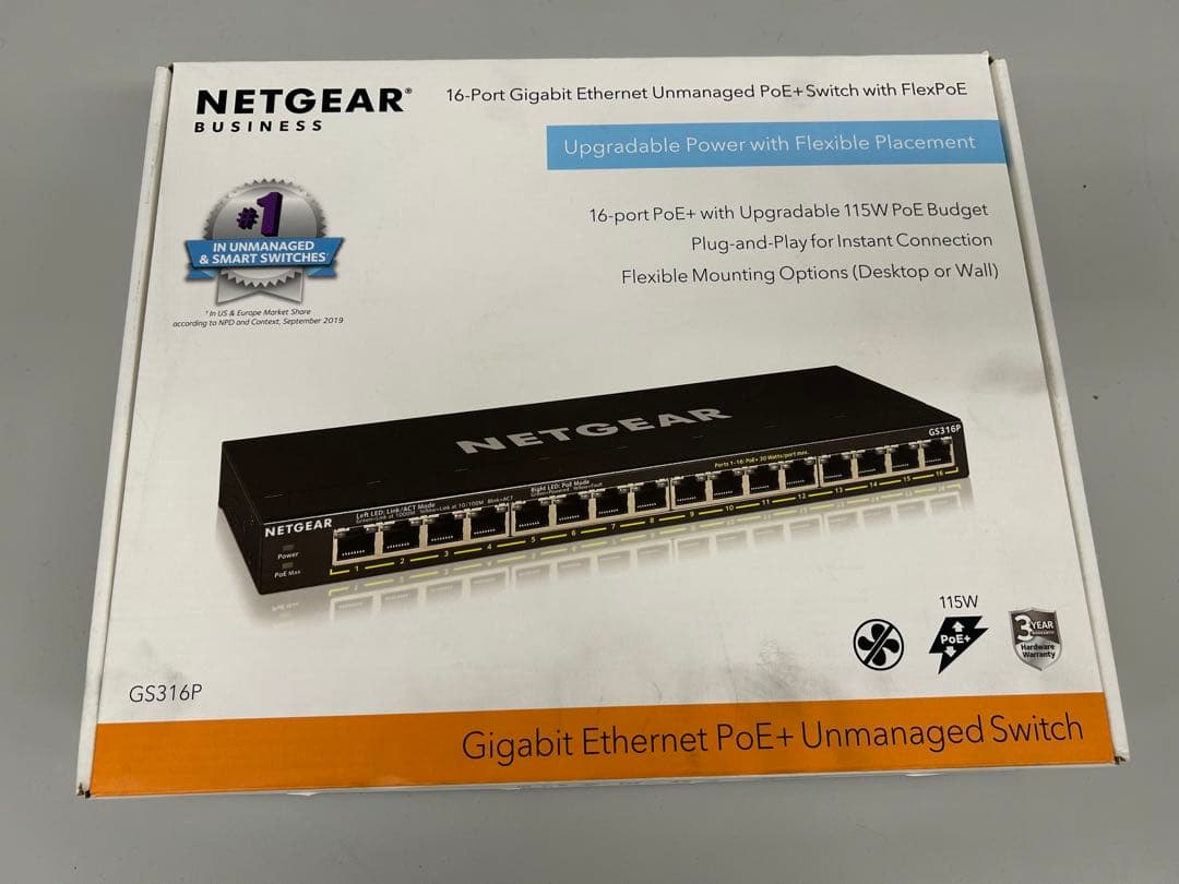 NETGEARスイッチングハブ 16ポート1G PoE+115W,GS316P