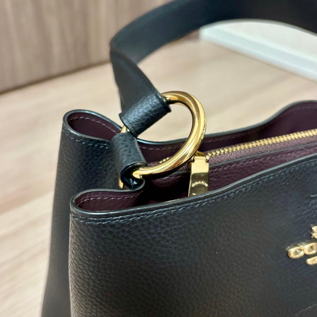 【美品】COACH コーチ ブラックレザー ショルダーバッグ