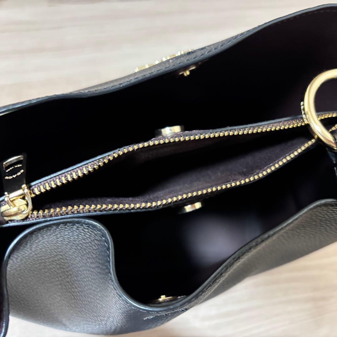 【美品】COACH コーチ ブラックレザー ショルダーバッグ