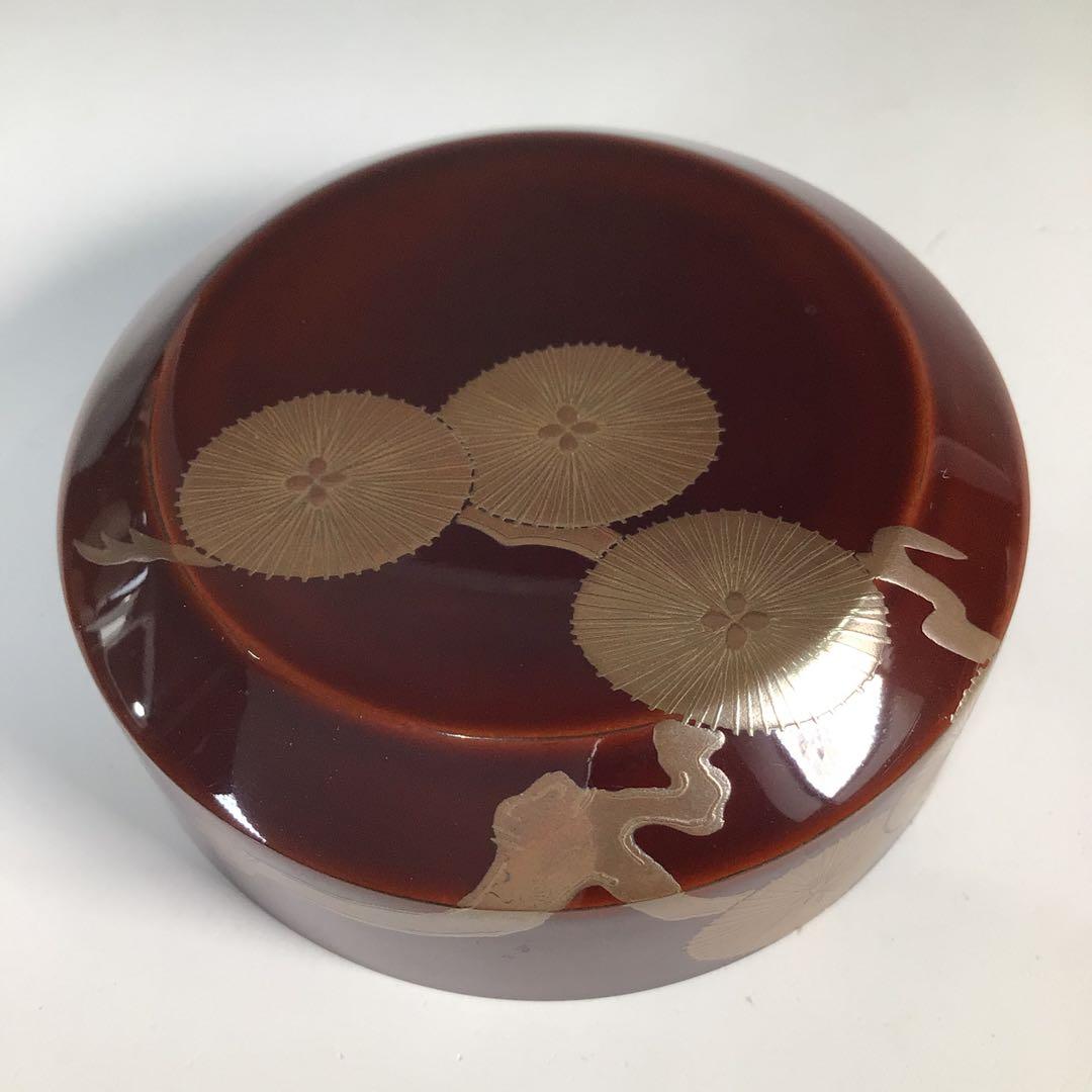 Ｎ８７７　棗　『岡田紫峯作』『溜塗』『松蒔絵』『雪吹棗』　共箱　茶道具