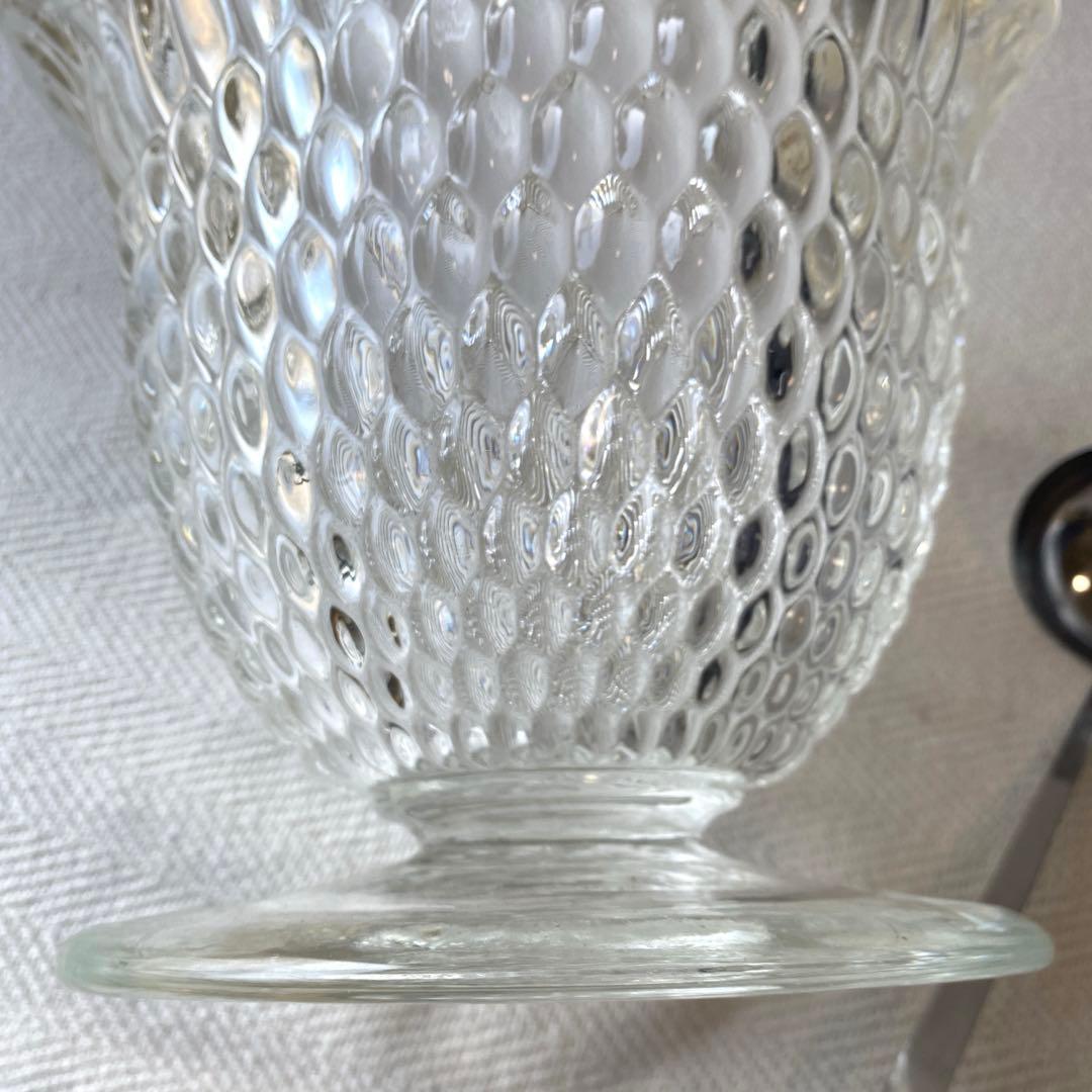 ①70年代 フルーツポンチ クリアプレスガラス 器 大型 花型 お玉付