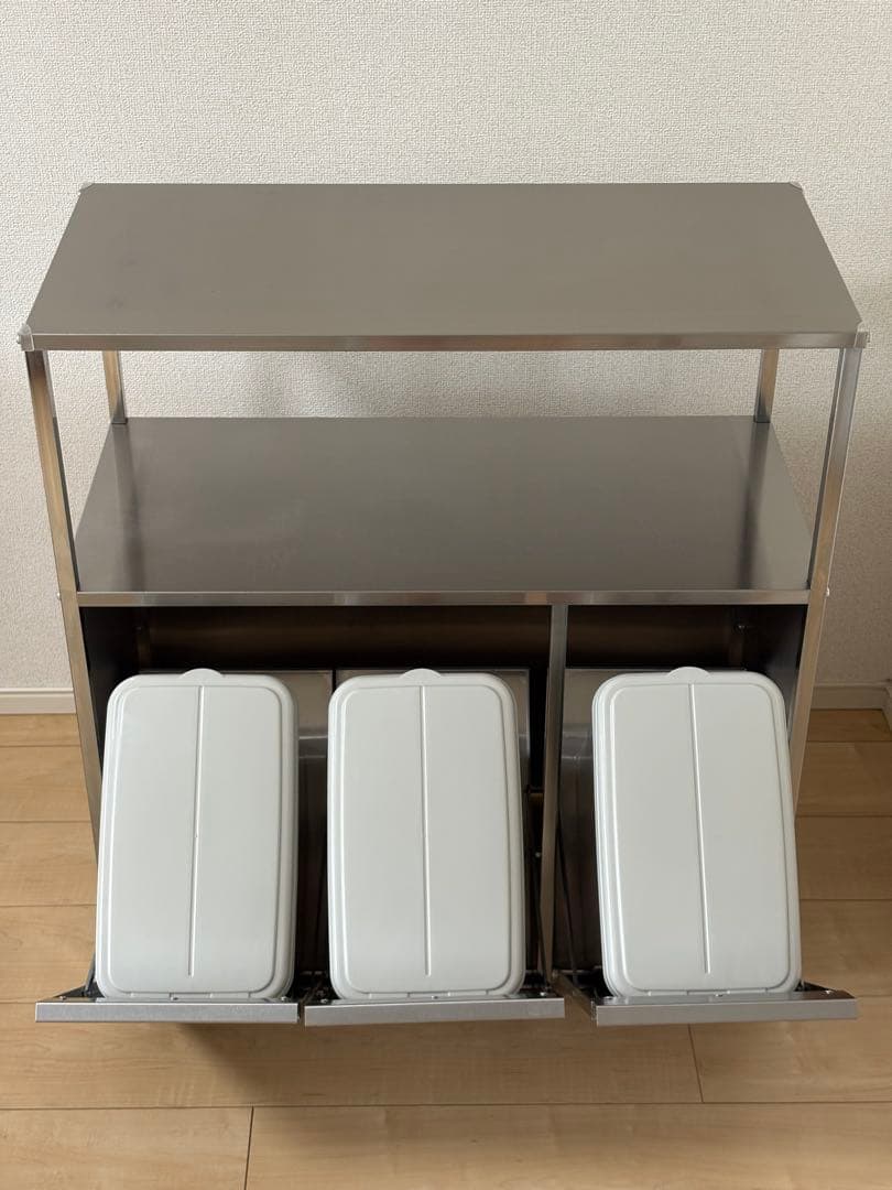 ステンレス作業台ワゴン ダスト3分別 幅73.5cm