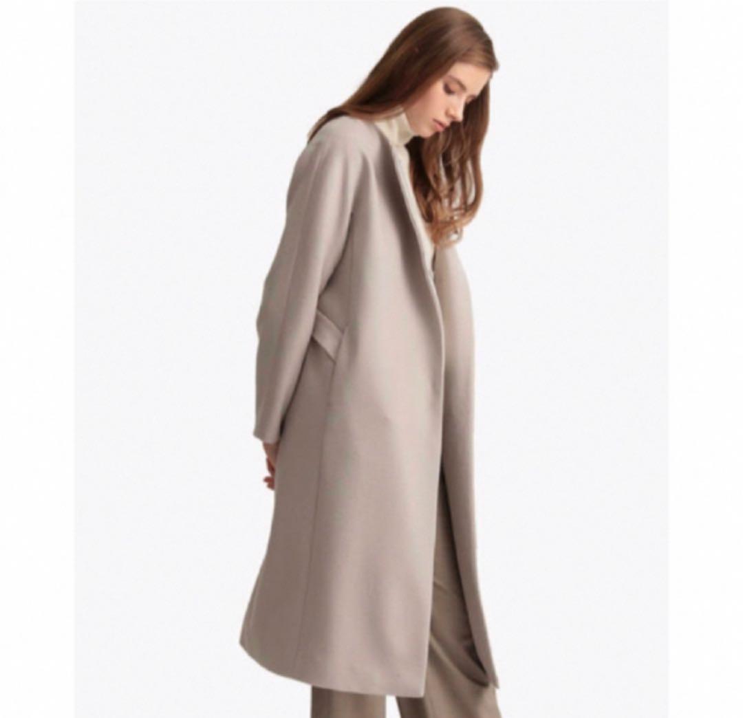 セオリーリュクス ウール ノーカラーコート 40 ピンクベージュ