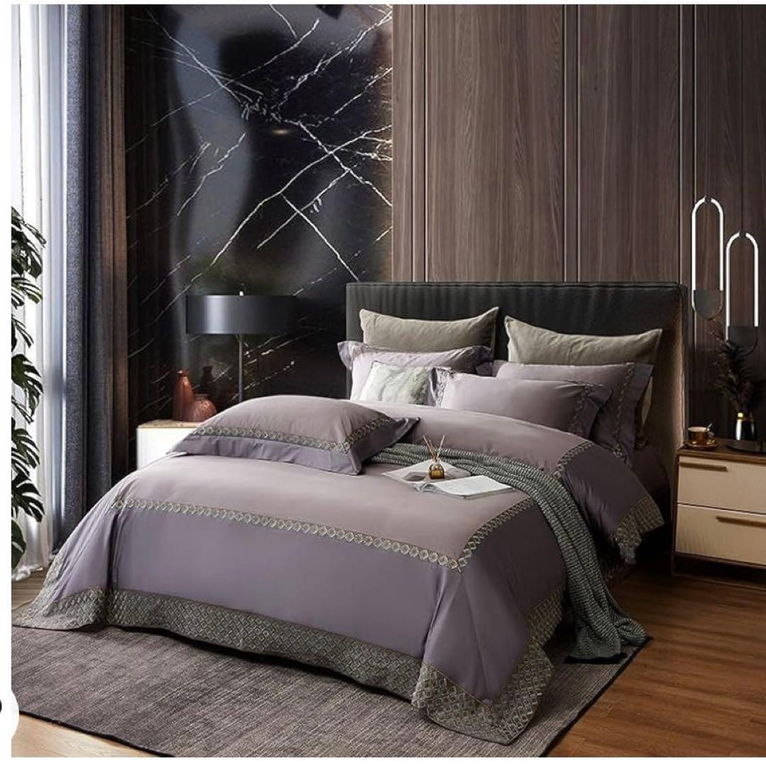 クイーン 寝具セット綿100% 紫 パープル シーツ 枕カバー 掛け布団カバー