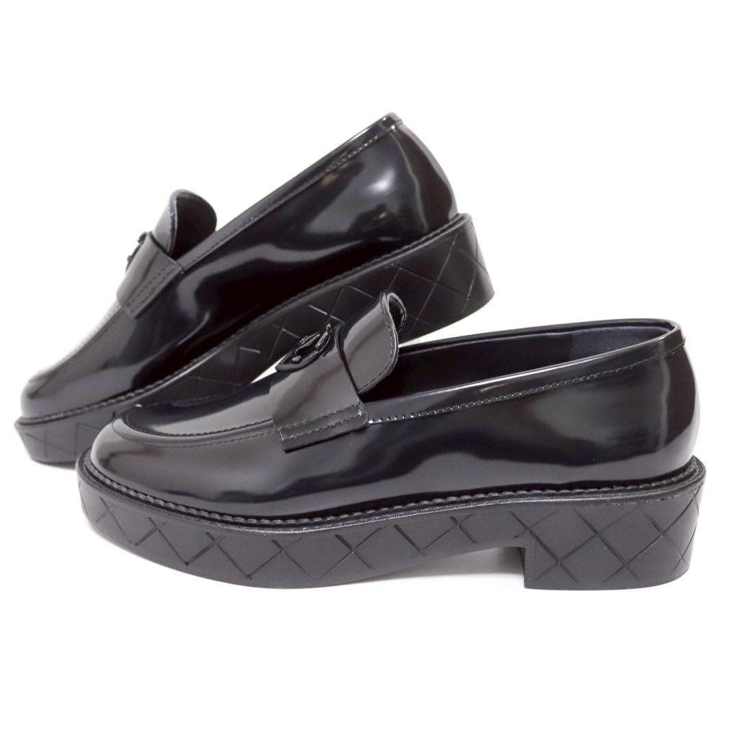 【極美品】シャネル G46072 24K ローファー 革靴 ネイビー 37C