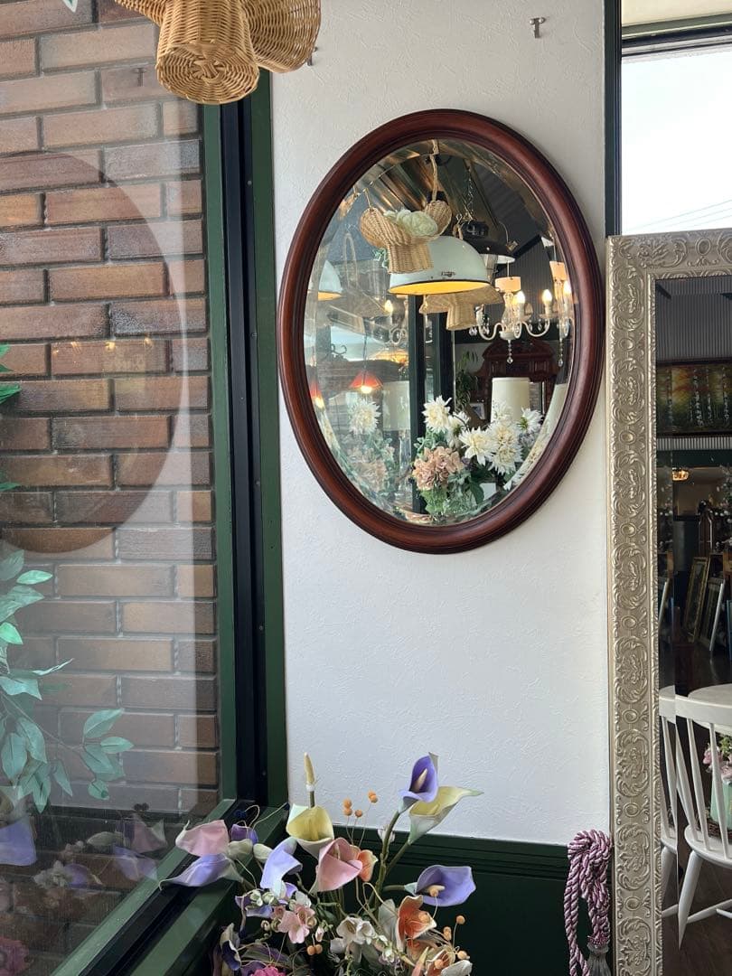 k584r121 イタリア製 クラシカルな木製ウォールミラー 壁掛け鏡 オーバル