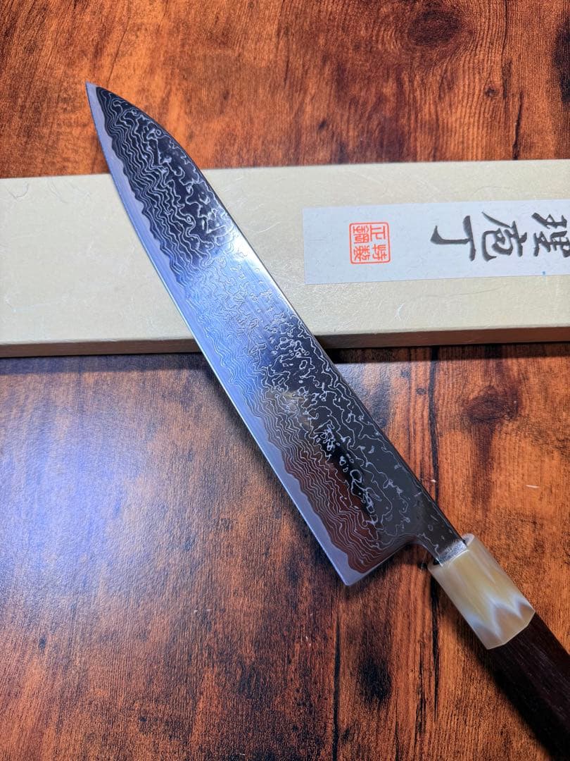 助松　和牛刀 包丁　8寸　VG10 ニッケルアマスカ　紫檀白水牛八角柄