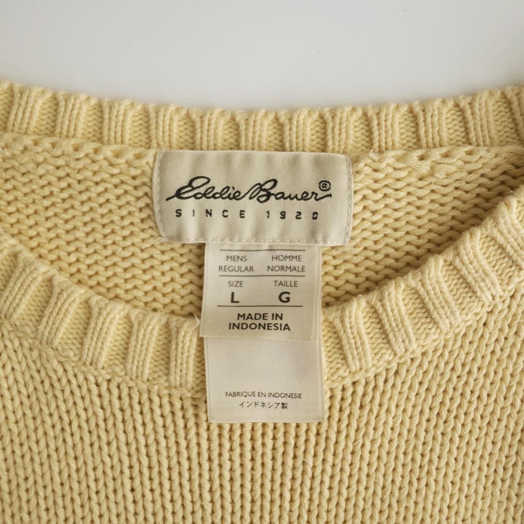 Eddie Bauer 90s クルーネックコットンニット 黄 L.