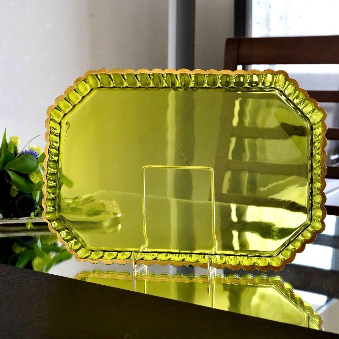 華麗なる オールド サンルイ 金彩 グリーン トレイ★アンティーク クリスタル★