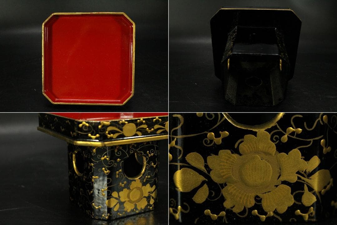 雛祭り 小さな 唐草蒔絵 雛道具 一式 時代物 骨董 漆器(LC905)