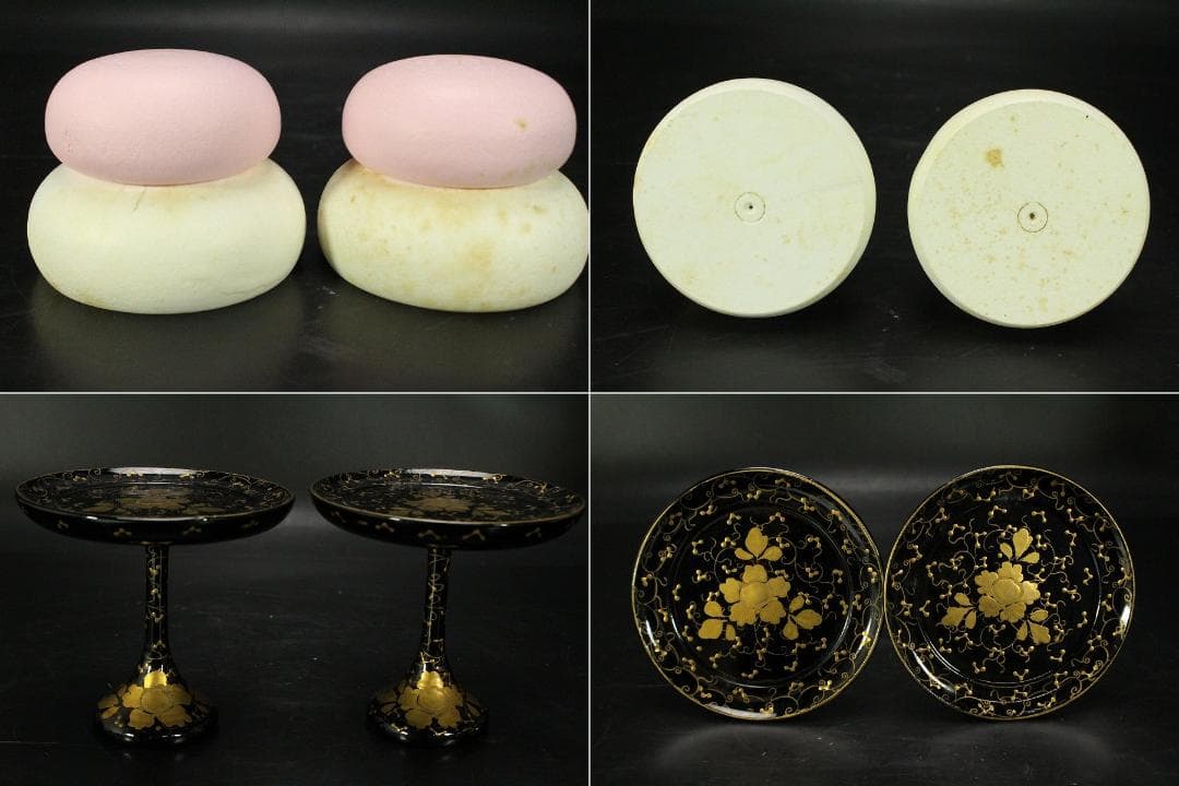 雛祭り 小さな 唐草蒔絵 雛道具 一式 時代物 骨董 漆器(LC905)