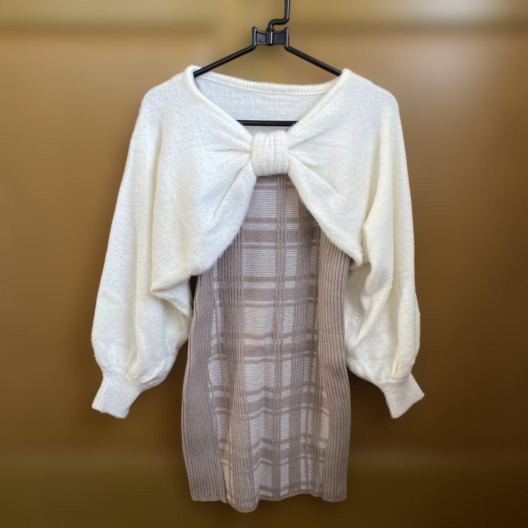 【美品】LIPSERVICE リボンフェザーアンサンブルニットワンピース