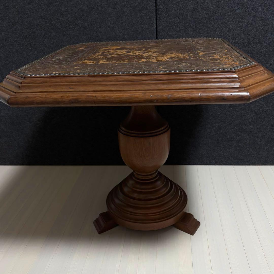 ブラジル製　西洋　アンティーク　サイドテーブル　ヴィンテージ　革張り　飾り台