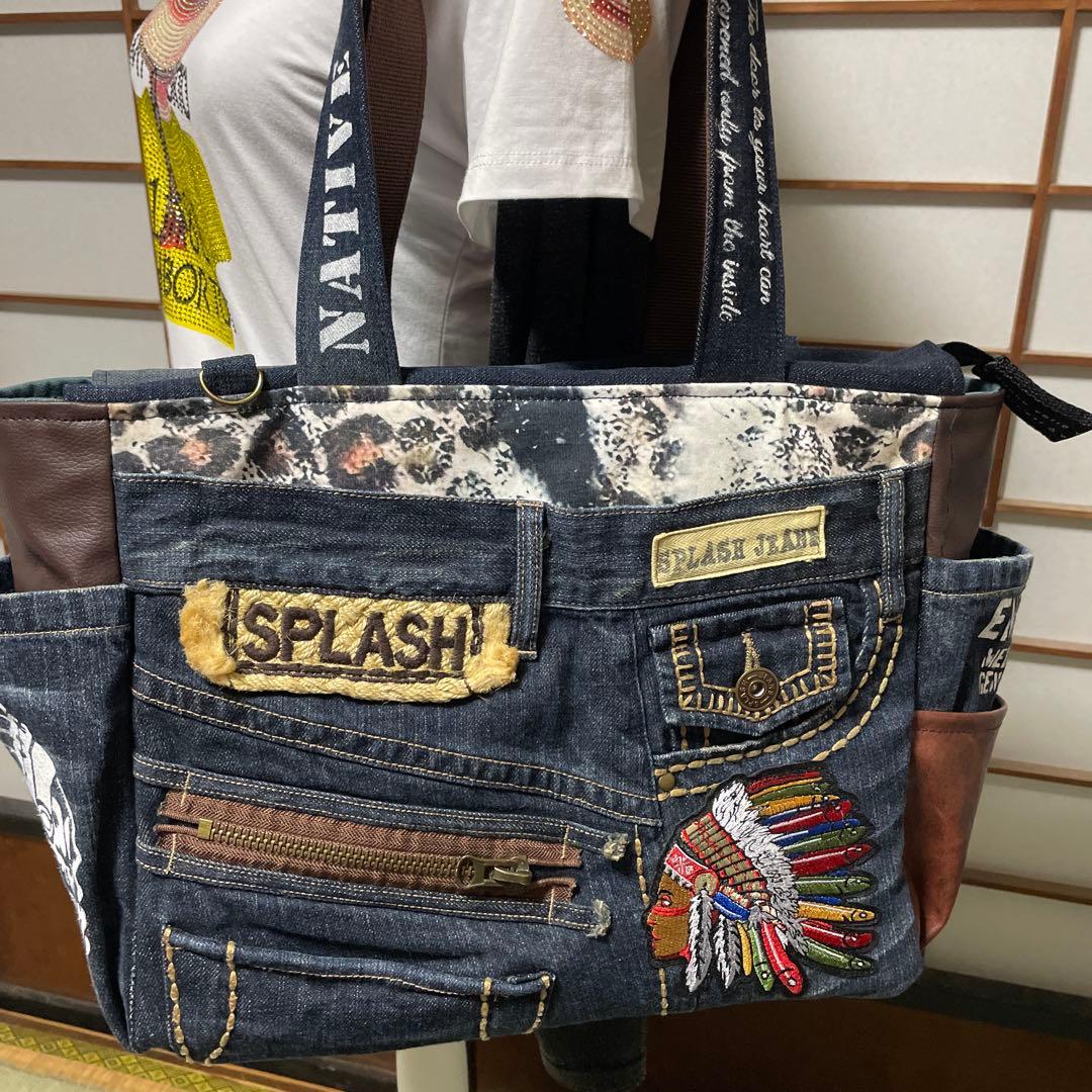No.467 デニムリメイクバッグ　BIGサイズ　カウスカル　インディアン