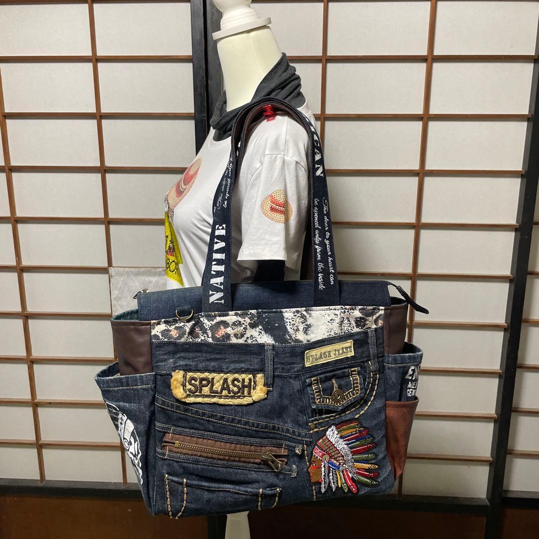 No.467 デニムリメイクバッグ　BIGサイズ　カウスカル　インディアン