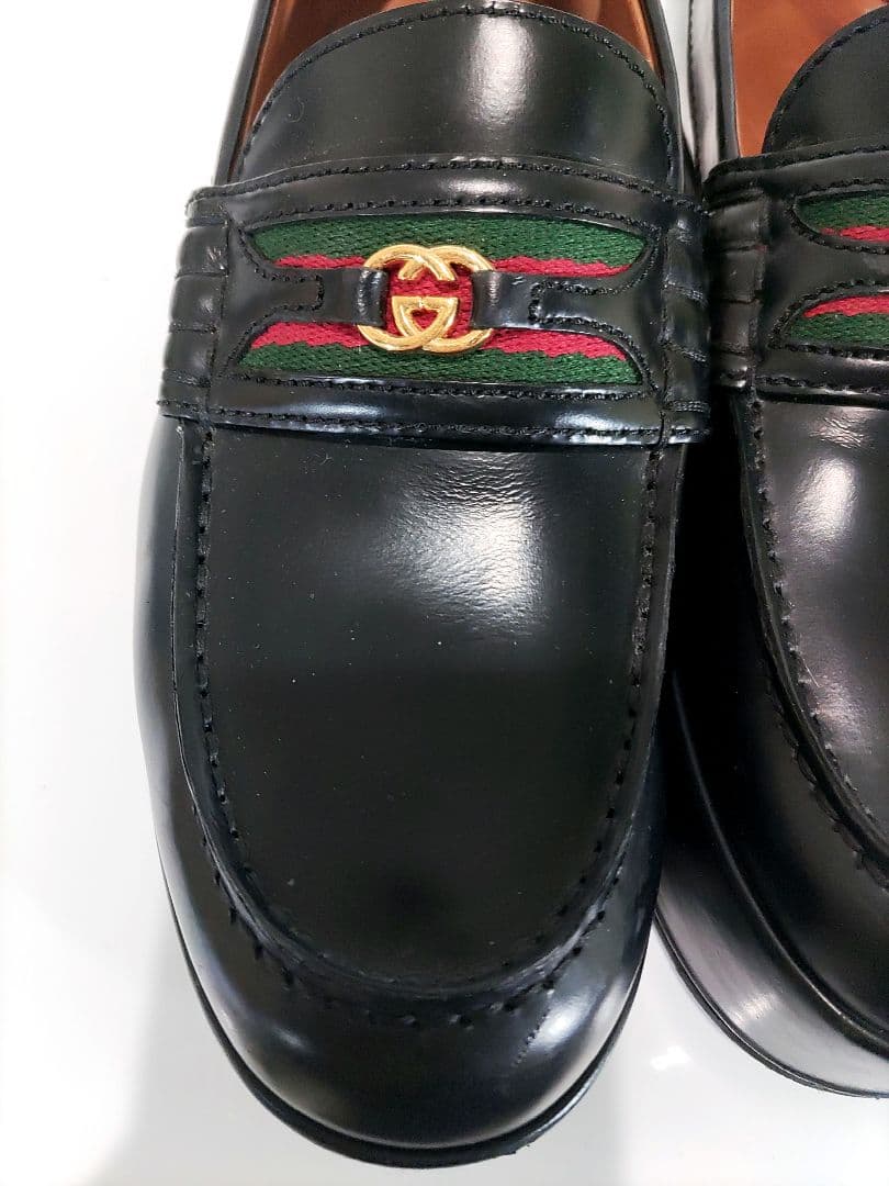 GUCCI 厚底ローファー GG シェリーライン レザー ブラック 35