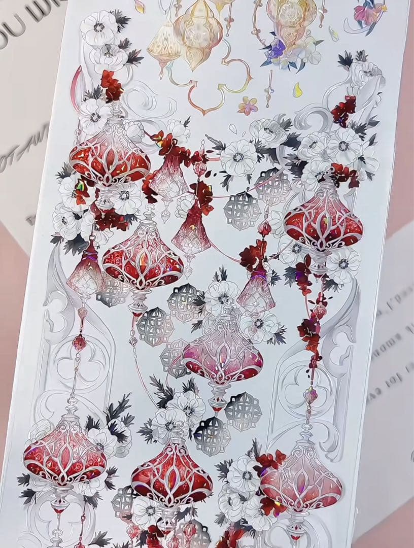 【9472】海外　マステ　5/巻　貝殻光マスキングテープ　赤8cmランプ　装飾系