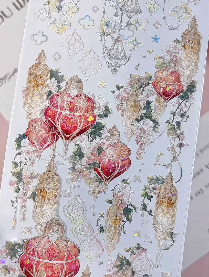 【9472】海外　マステ　5/巻　貝殻光マスキングテープ　赤8cmランプ　装飾系