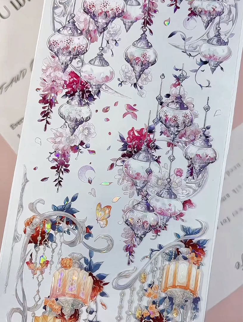 【9472】海外　マステ　5/巻　貝殻光マスキングテープ　赤8cmランプ　装飾系