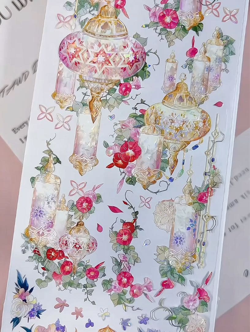 【9472】海外　マステ　5/巻　貝殻光マスキングテープ　赤8cmランプ　装飾系