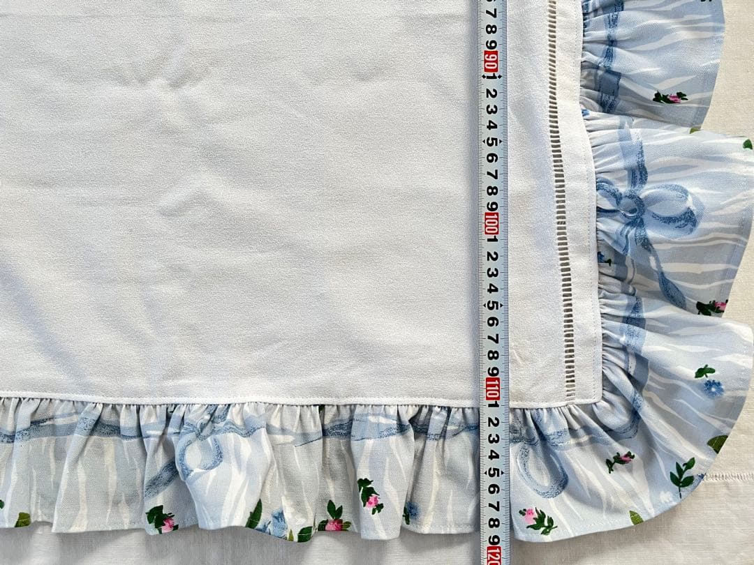 【美品】フランスアンティーク 手刺繍モノグラム テーブルクロス お花のフリル付