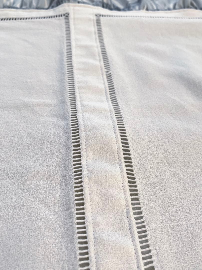 【美品】フランスアンティーク 手刺繍モノグラム テーブルクロス お花のフリル付