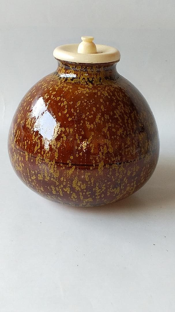 笹田仁史 作 鉄釉 茄子茶入 仕覆 西陣織 十色間道 茶道具 共箱 京焼 美品