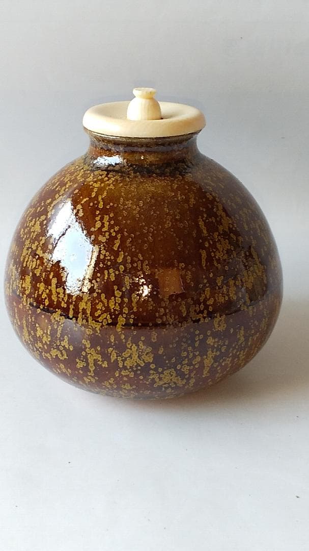 笹田仁史 作 鉄釉 茄子茶入 仕覆 西陣織 十色間道 茶道具 共箱 京焼 美品