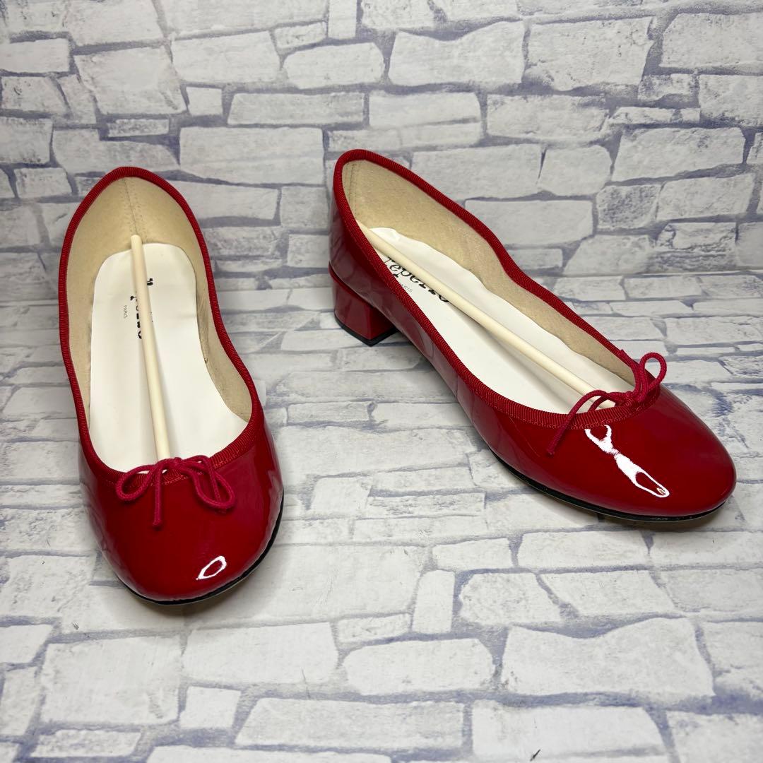 未使用級 希少26cm レペット カミーユ リボン エナメル パンプス 赤
