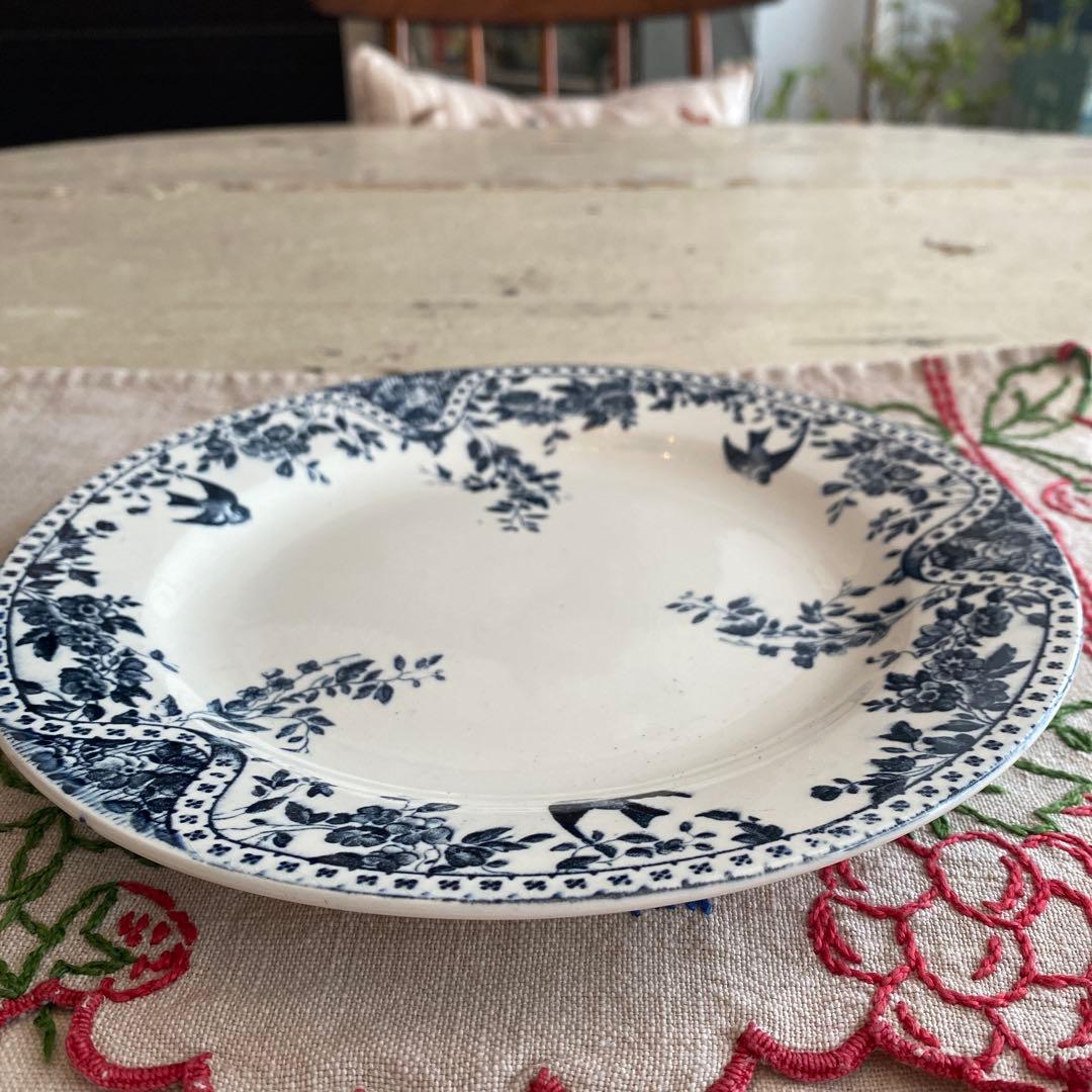 フランス　アンティークBordeaux プレート小鳥　ツバメ　lunéville