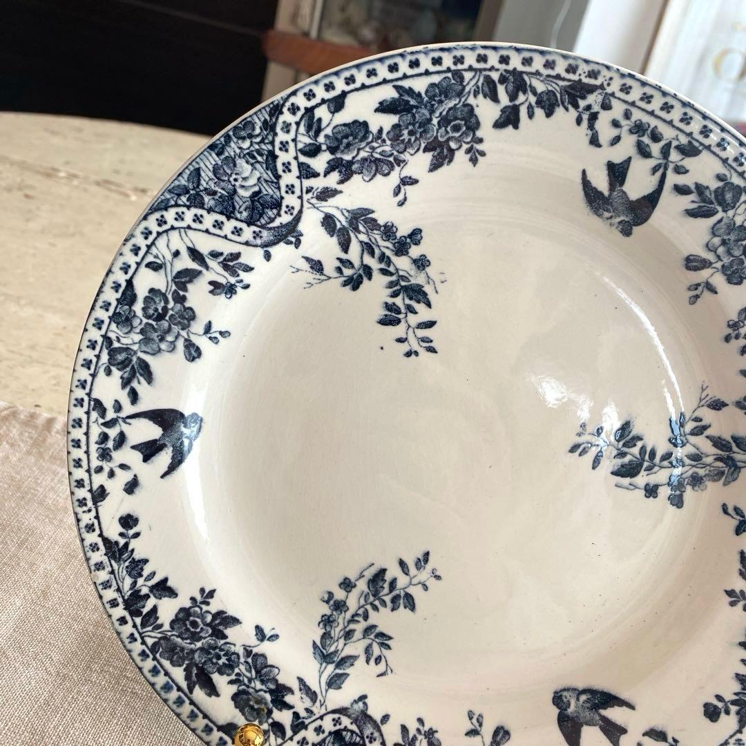 フランス　アンティークBordeaux プレート小鳥　ツバメ　lunéville