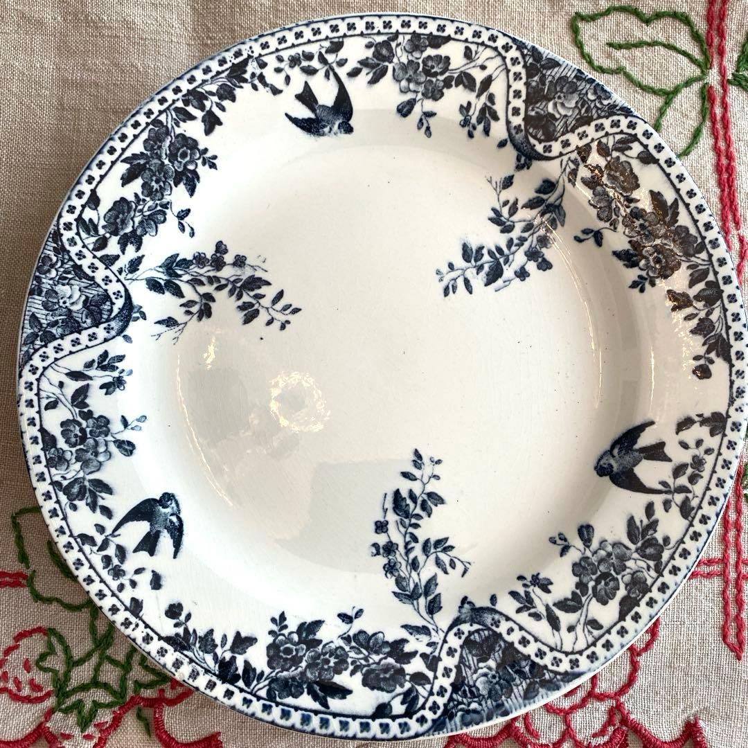 フランス　アンティークBordeaux プレート小鳥　ツバメ　lunéville