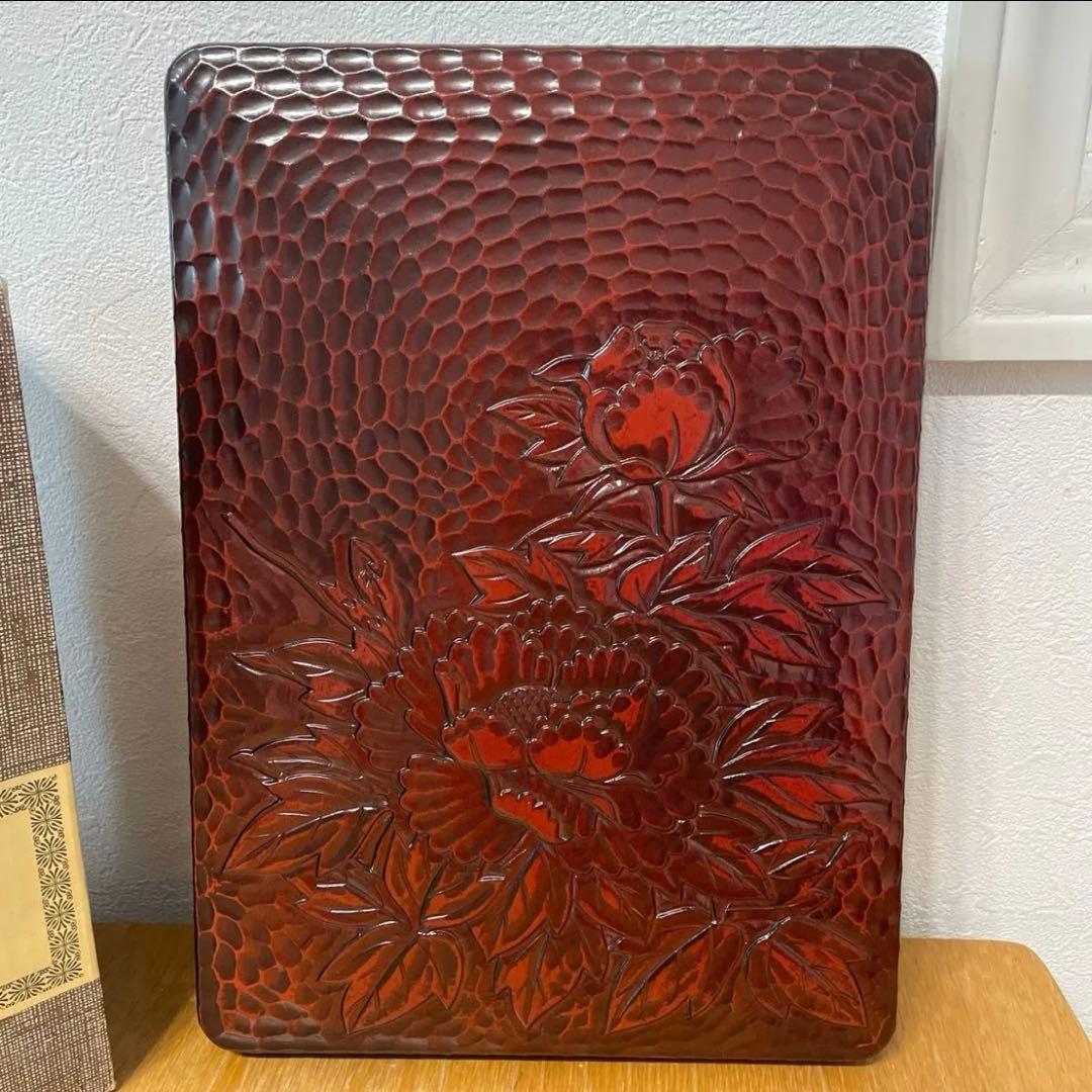 美術漆器　特選本塗 伝統工芸品　彫刻漆器　硯箱　文箱　文房具箱