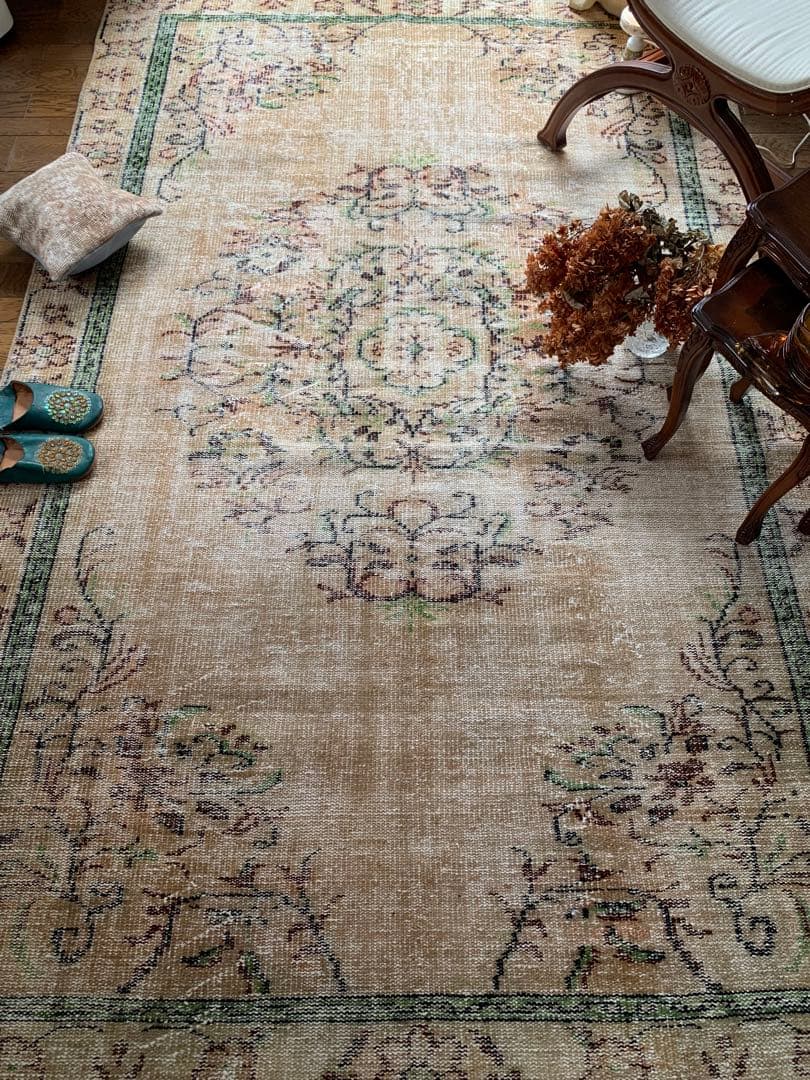 特大　超大判　カーキベージュ　　271×168 トルコヴィンテージラグ