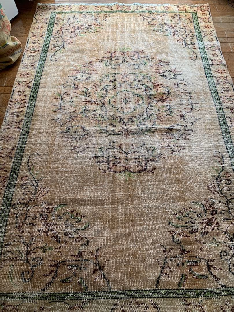 特大　超大判　カーキベージュ　　271×168 トルコヴィンテージラグ