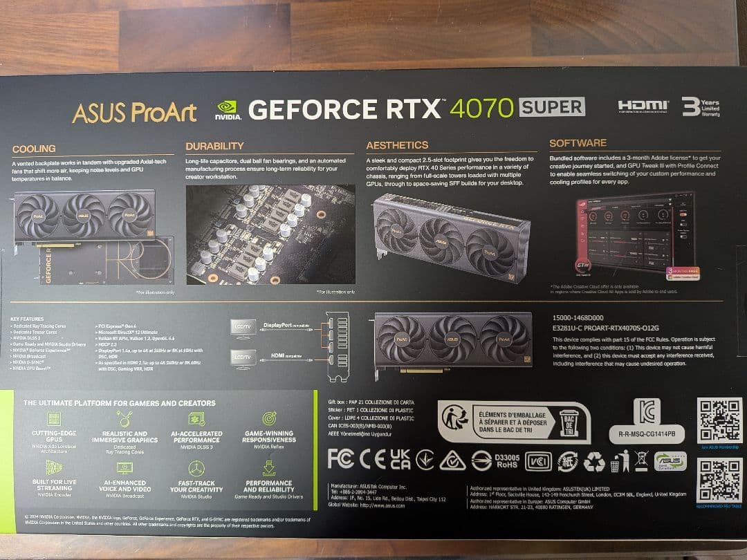 グラフィックボード・グラボ・ビデオカード ASUS ProArt GeForce RTX 4070 SUPER 12GB