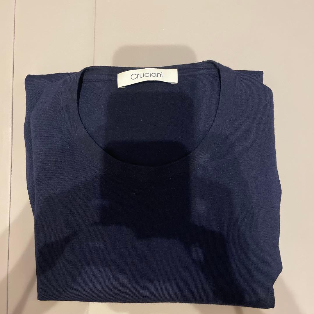 美品 Cruciani クルチアーニ クルーネック ニット ネイビー