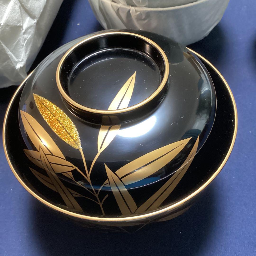 木製金蒔絵笹絵椀　　9客　　　新品未使用　　山中塗