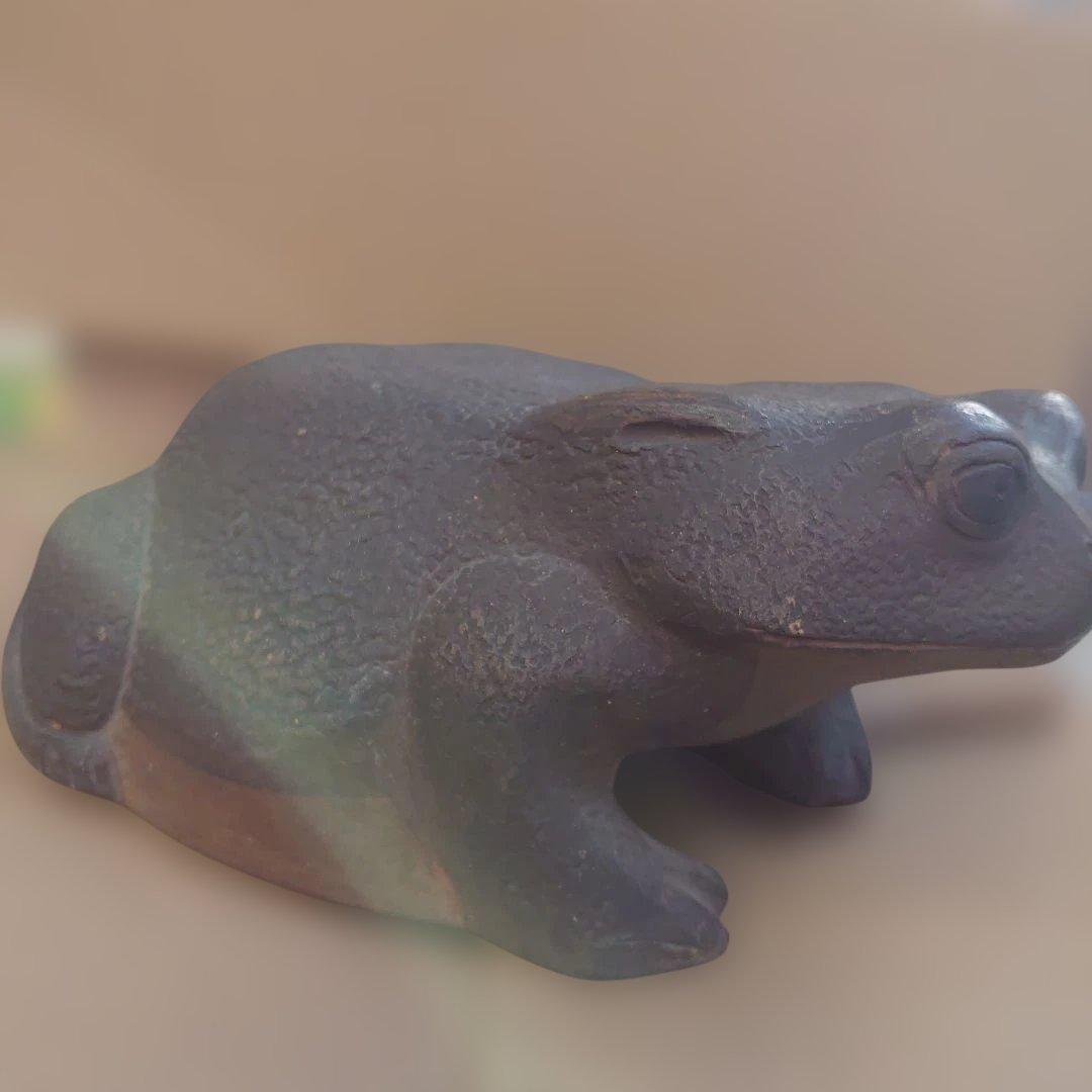 最終値下 ヒキガエルの陶器製置物 約25cm 銘有り 「古賀市次朗」？