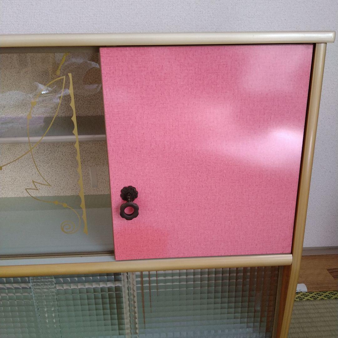 レトロ　飾り棚　吊り棚　モザイク硝子　シャビー　昭和　サイドボード　食器棚