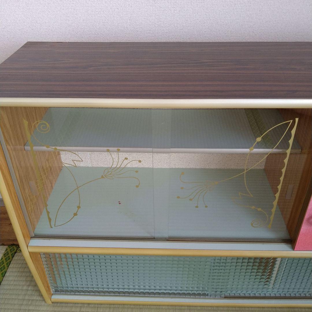 レトロ　飾り棚　吊り棚　モザイク硝子　シャビー　昭和　サイドボード　食器棚