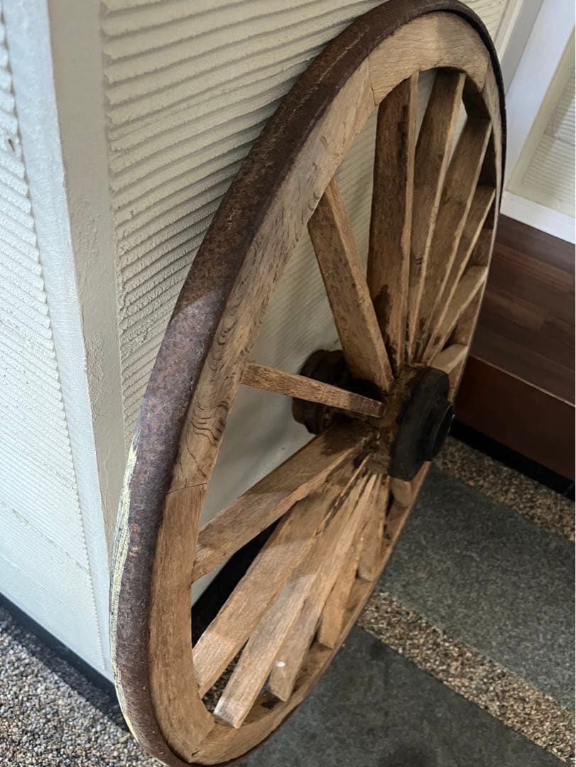 古道具 木製 車輪 約81cm 鉄輪 アンティーク 昭和レトロ ガーデニング