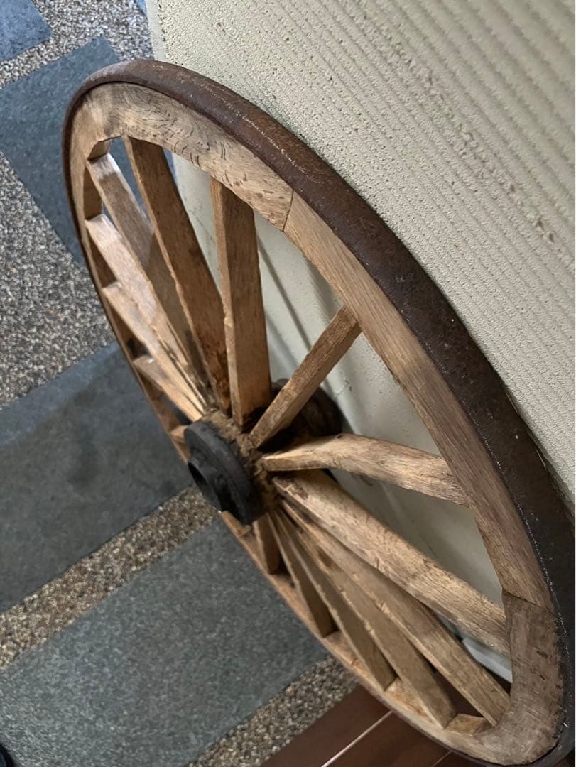 古道具 木製 車輪 約81cm 鉄輪 アンティーク 昭和レトロ ガーデニング