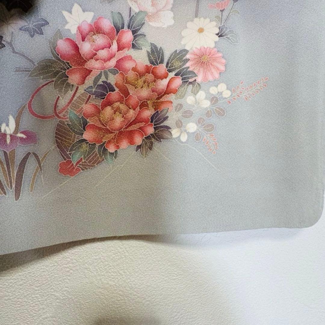 超美品　正絹　袷　広襟　訪問着　付け下げ　着物　162裄61.5　水色　作家物